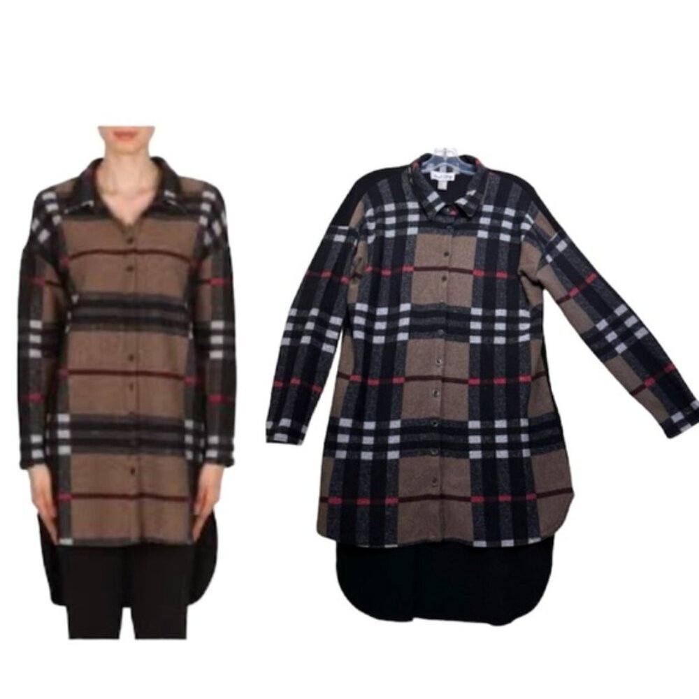 Jospeh Ribkoff Vintage Nova Check Plaid Button Front Shirt Duster Dress Stretch